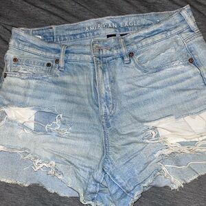 American Eagle Outfitters Faded Blue Ripped Jean Shorts